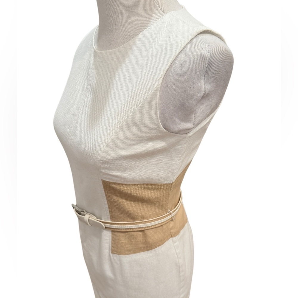 Anne Klein Cream and Tan Sheath Dress w/Belt  Size 2 - Picture 3 of 13
